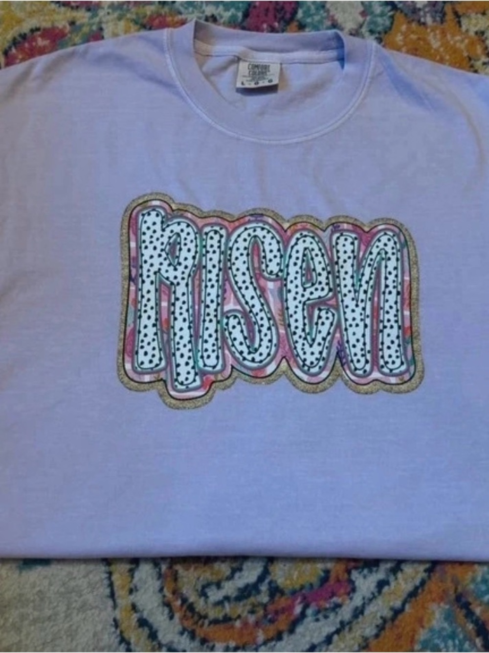 Comfort Colors Kids Lilac Graphic Tee with 'Risen' Glitter Trim